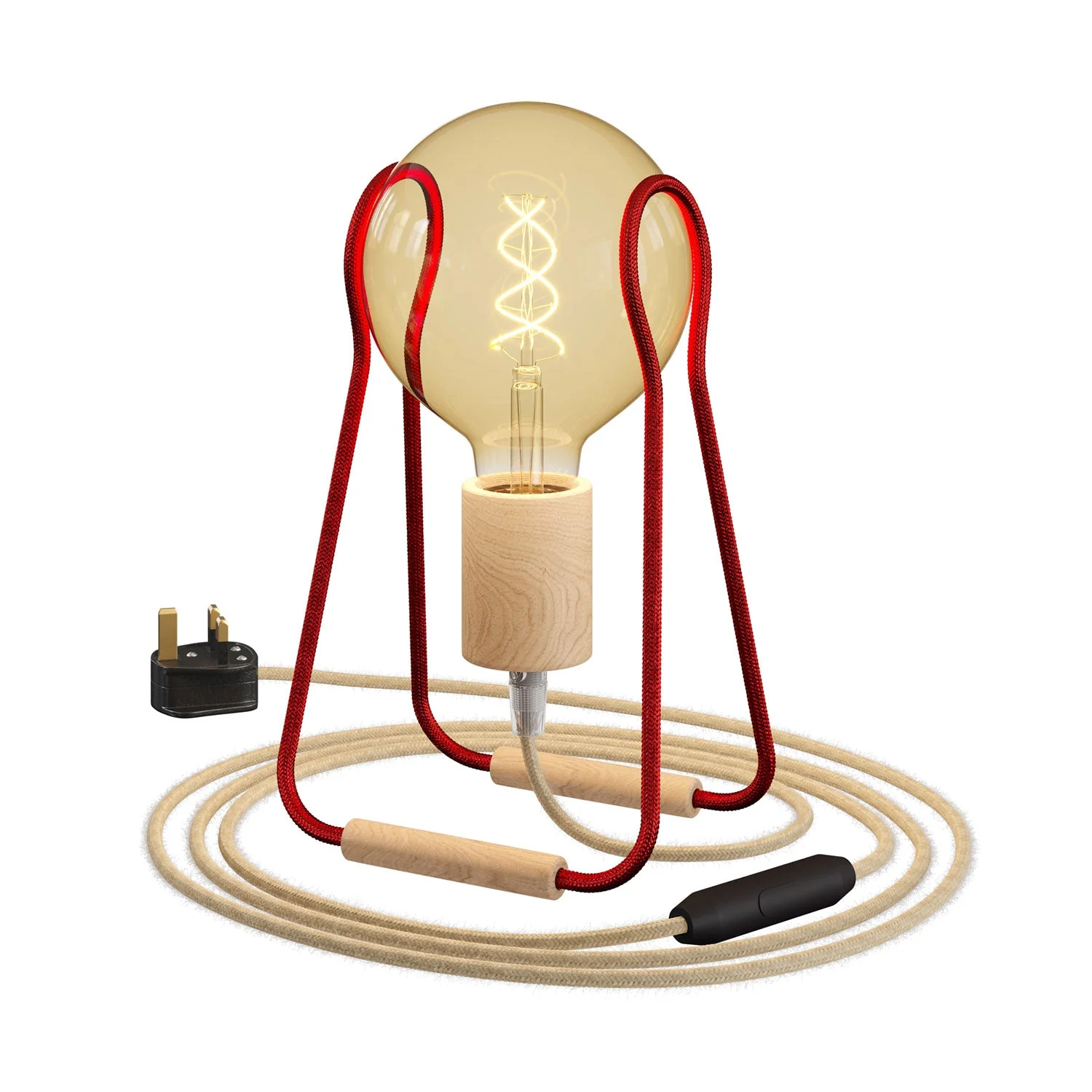 Taché Wood table lamp and UK Plug - Red