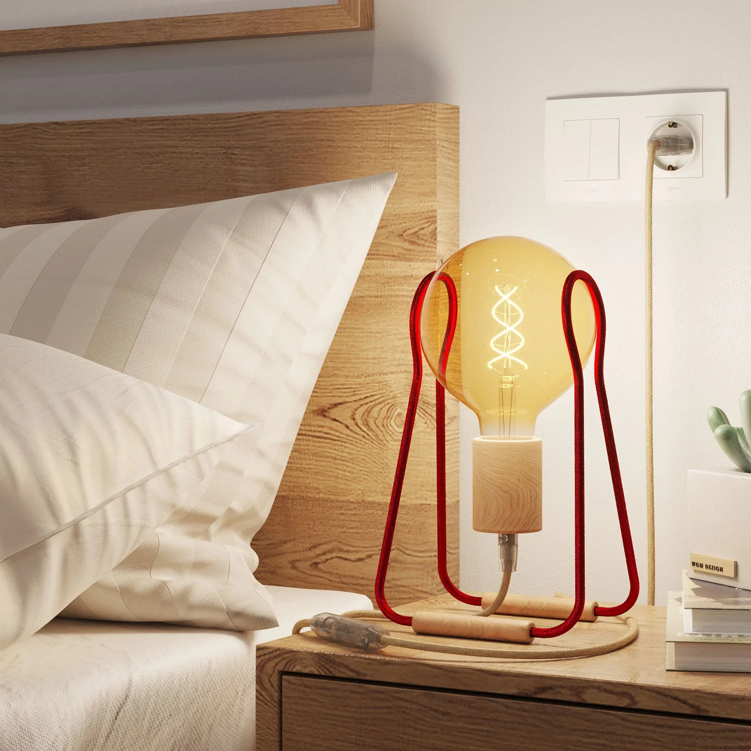 Taché Wood table lamp - Red - Image 2