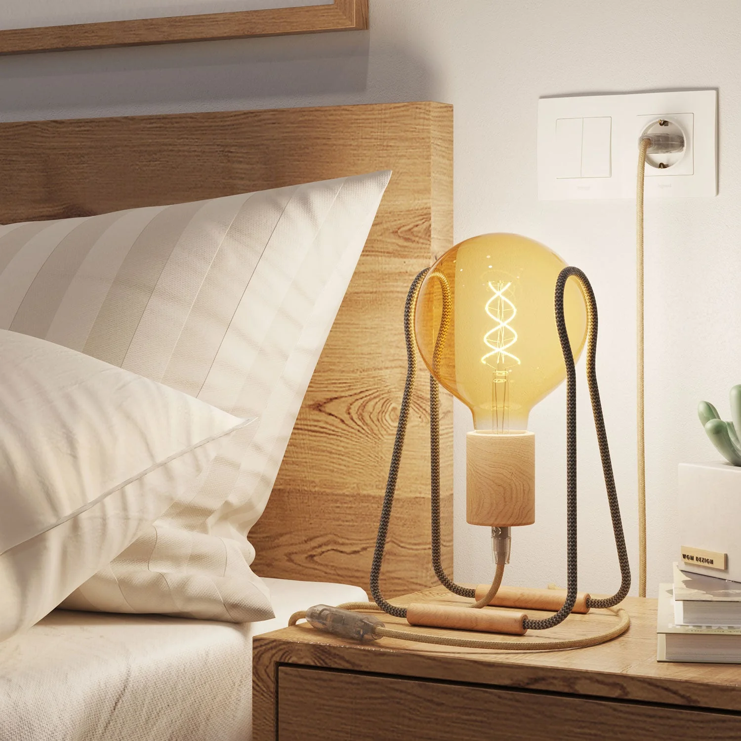 Taché Wood table lamp - Dark gray Zig Zag - Image 2