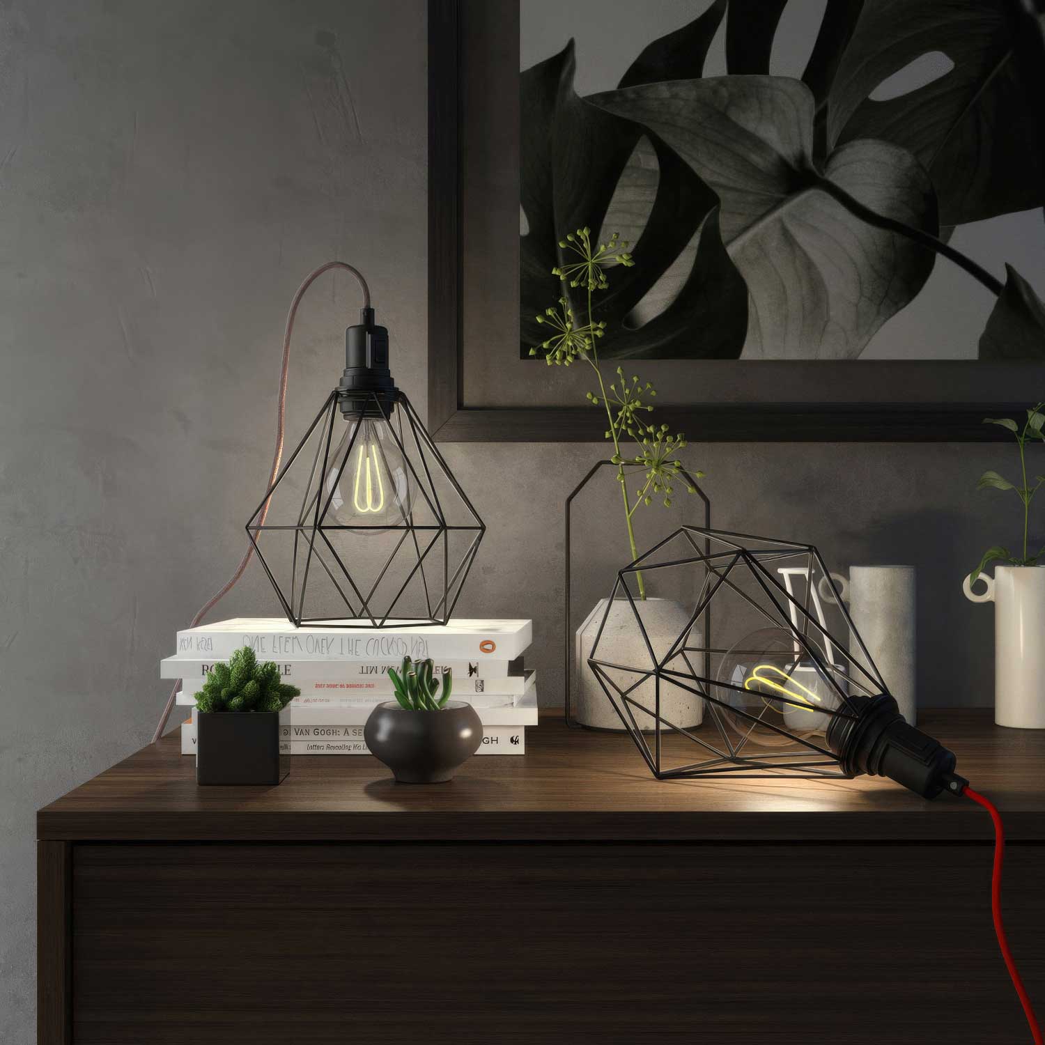 Table Snake - Plug-in lamp with Diamond cage lampshade - Black - Image 2