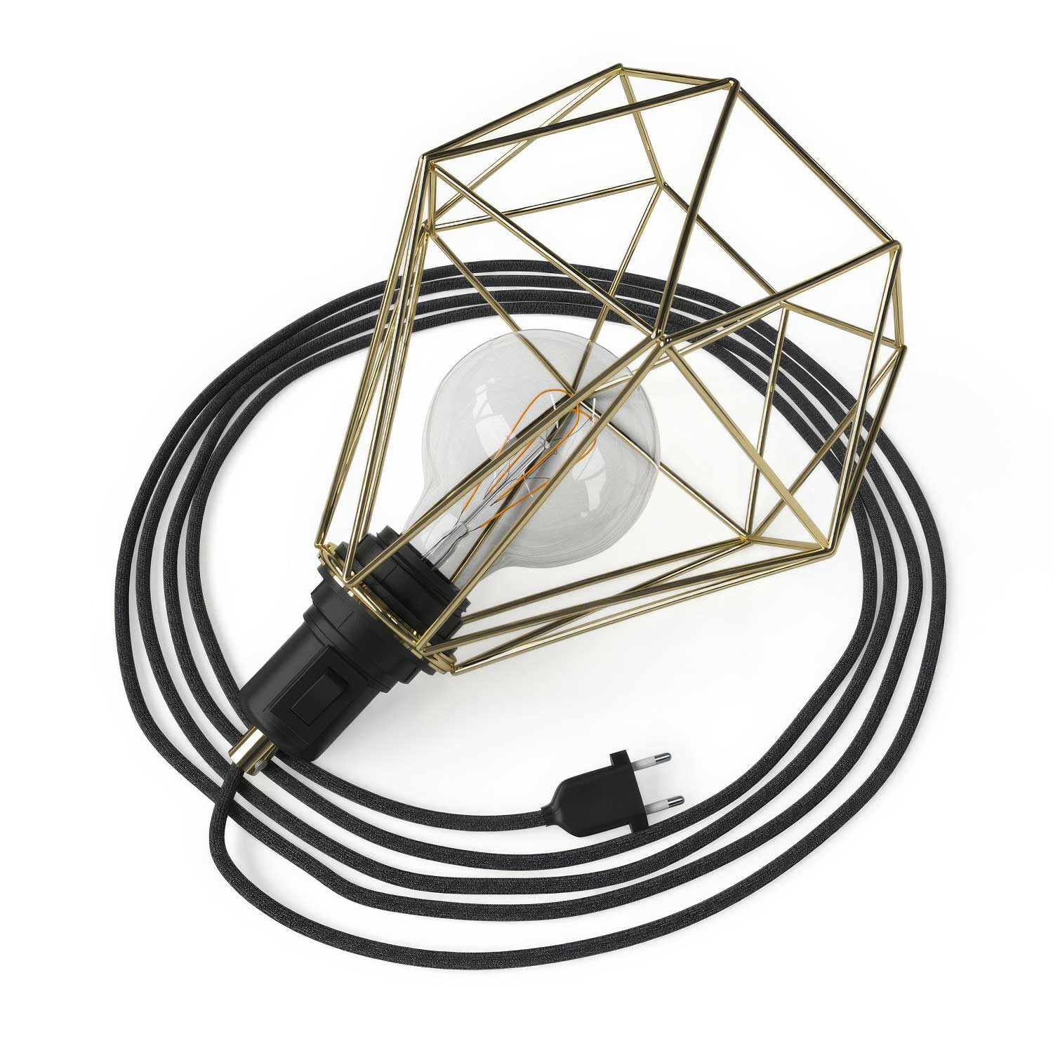Table Snake - Plug-in lamp with Diamond cage lampshade - Brass