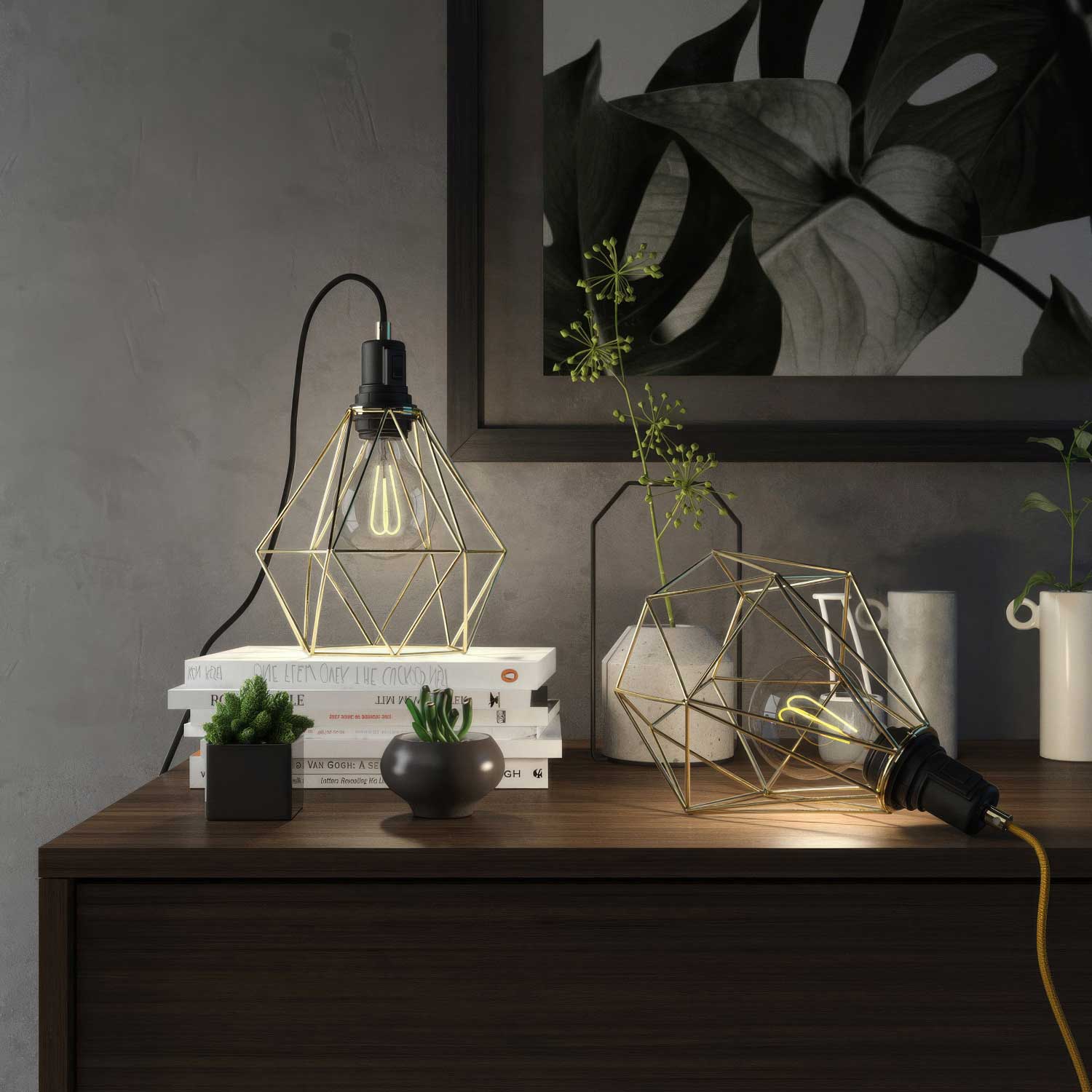 Table Snake - Plug-in lamp with Diamond cage lampshade - Brass - Image 2