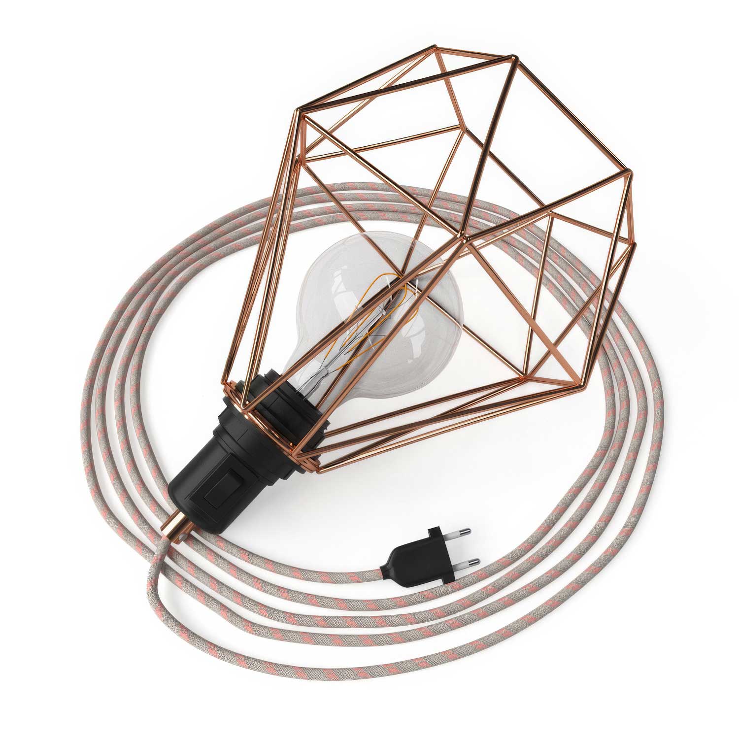 Table Snake - Plug-in lamp with Diamond cage lampshade - Copper