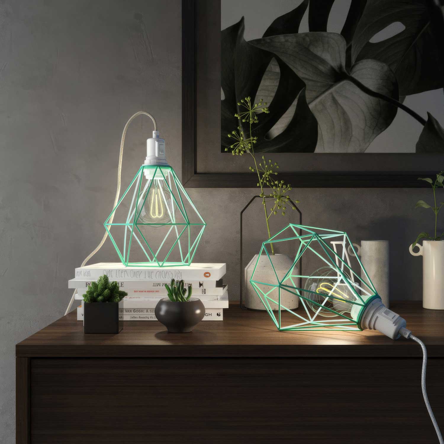 Table Snake - Plug-in lamp with Diamond cage lampshade - Turquoise - Image 2