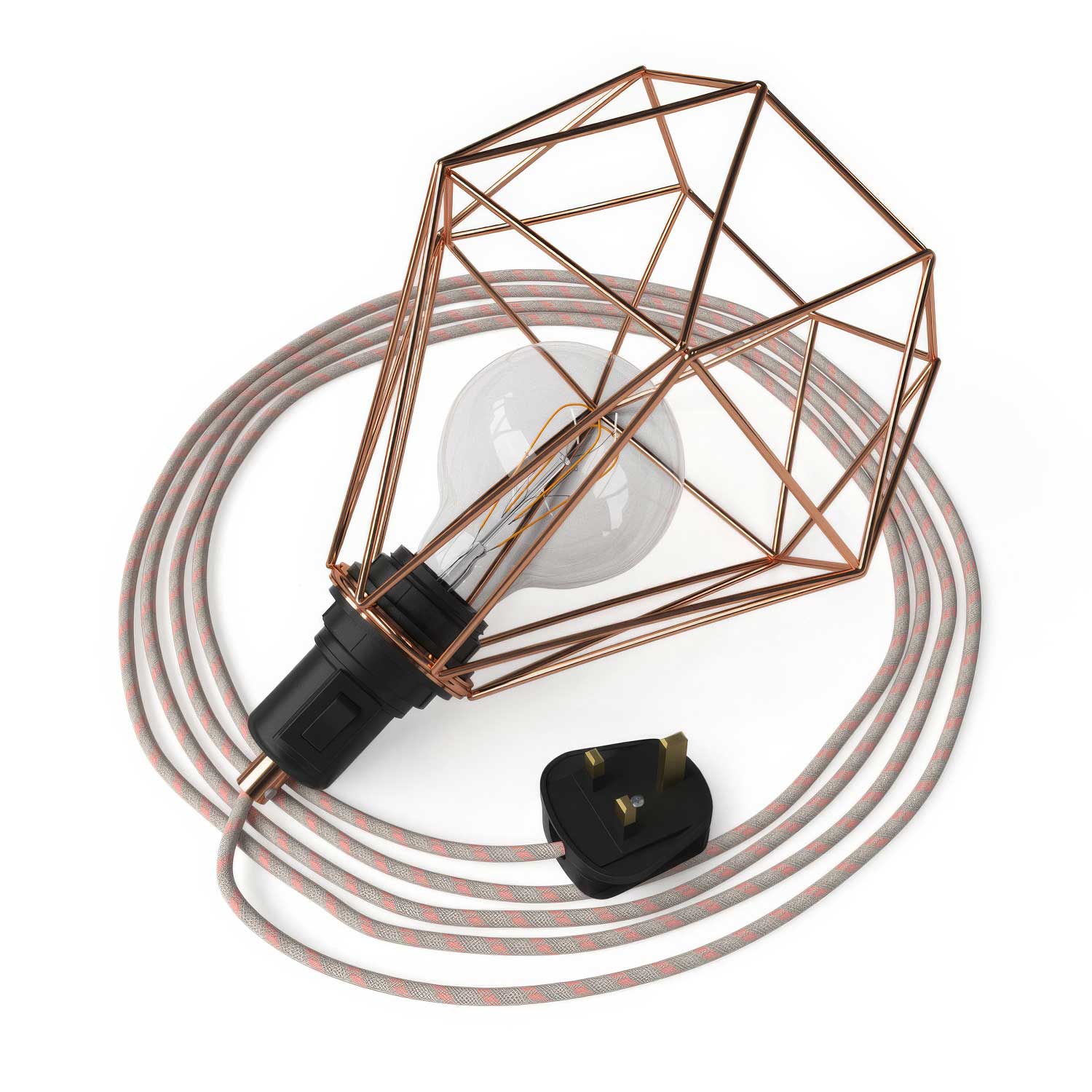 Table Snake - Plug-in lamp with UK plug and Diamond cage lampshade - Copper