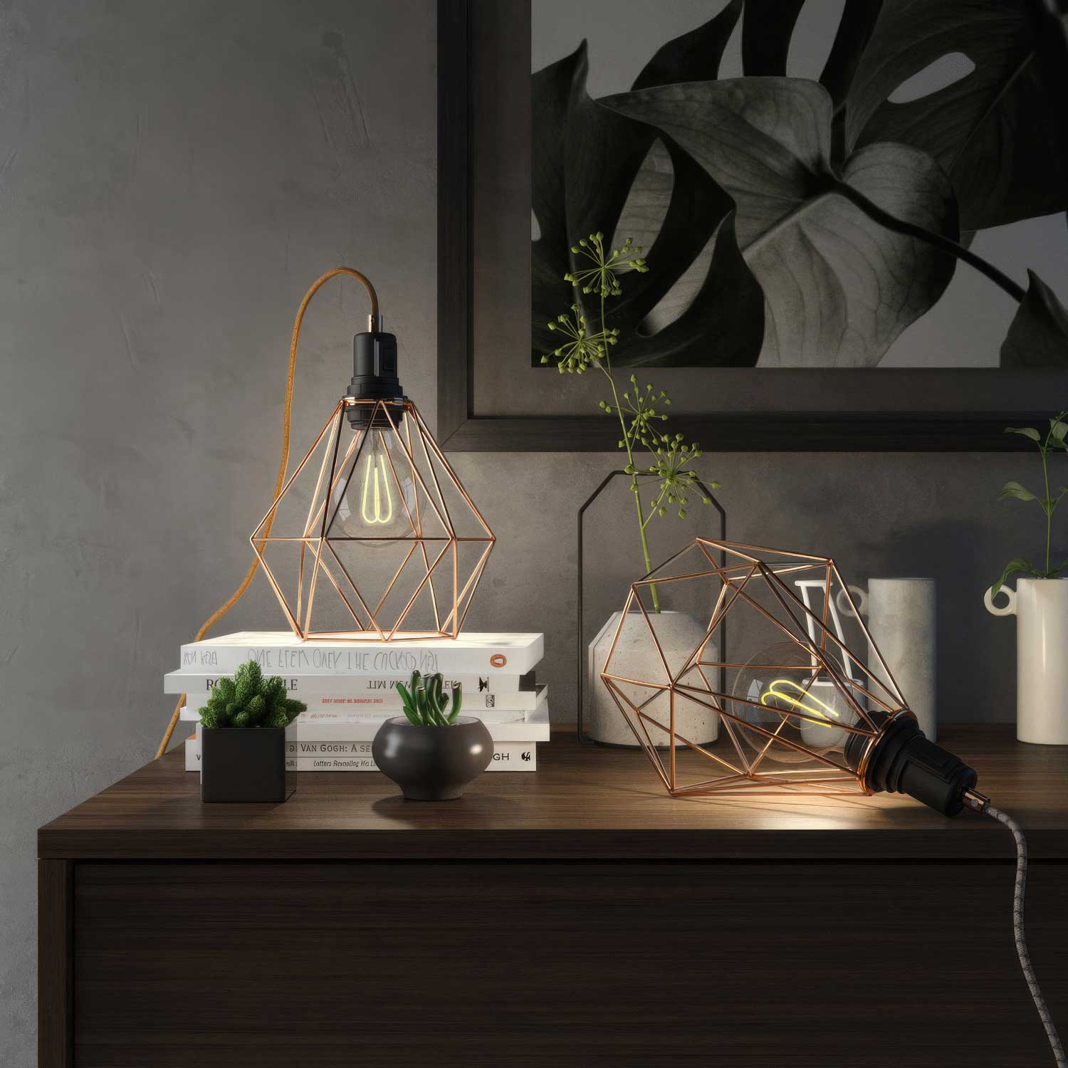 Table Snake - Plug-in lamp with UK plug and Diamond cage lampshade - Copper - Image 2
