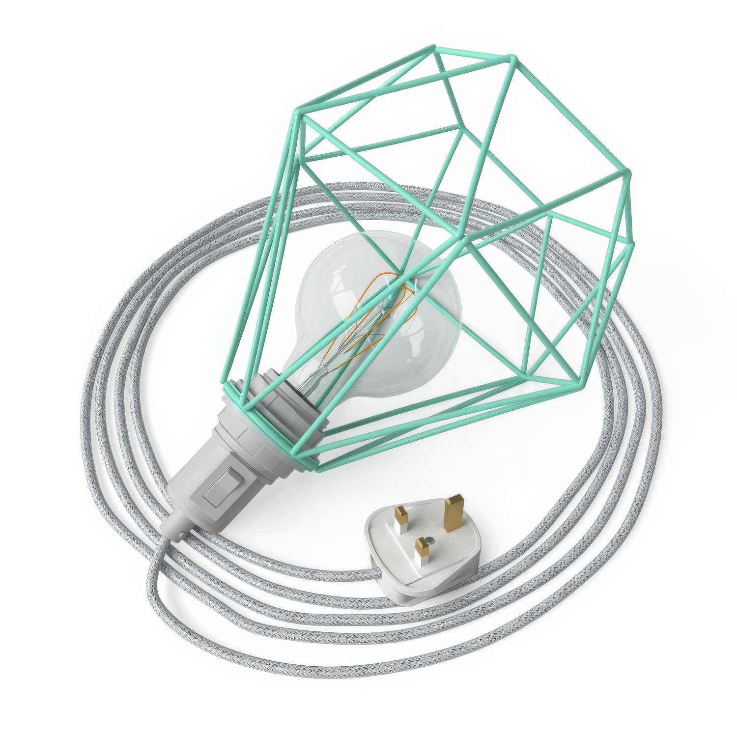 Table Snake - Plug-in lamp with UK plug and Diamond cage lampshade - Turquoise