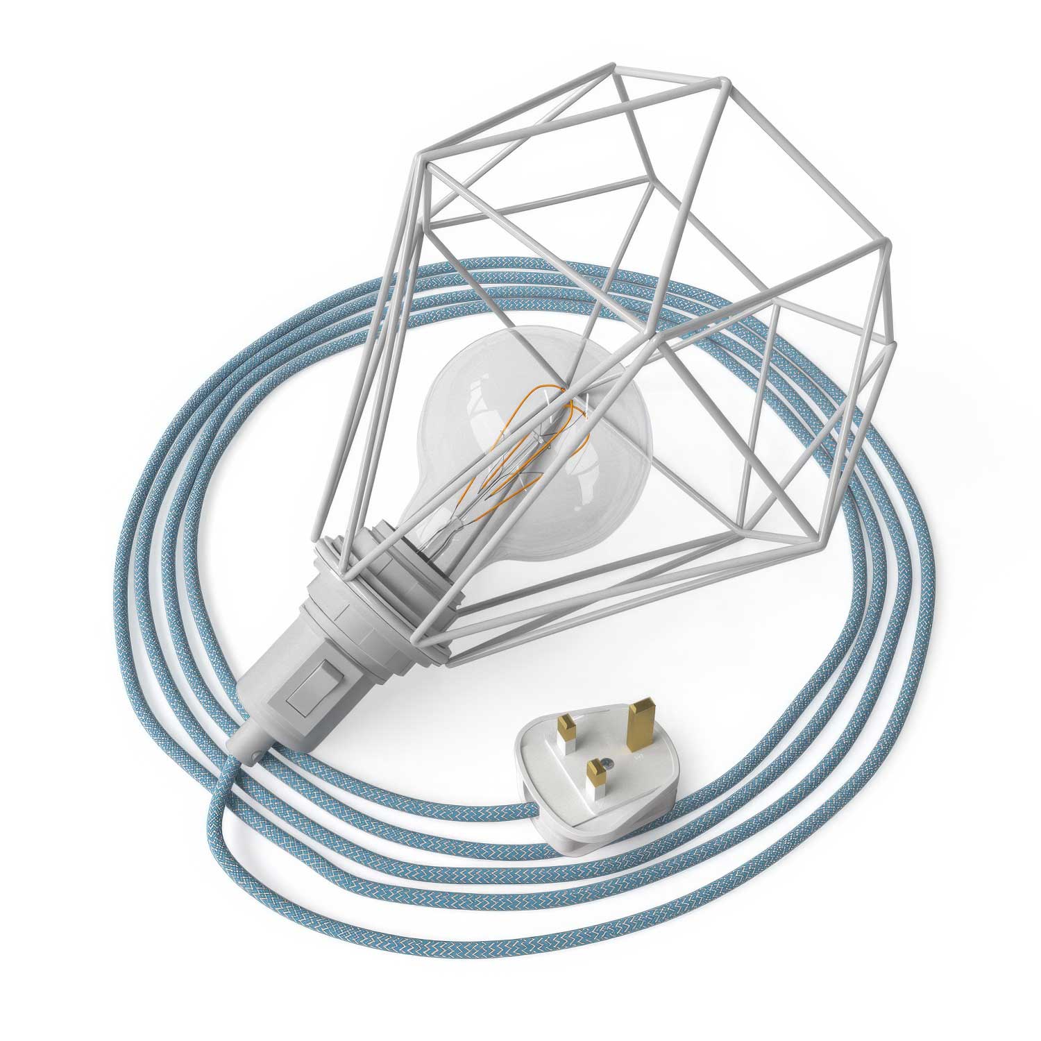 Table Snake - Plug-in lamp with UK plug and Diamond cage lampshade - White
