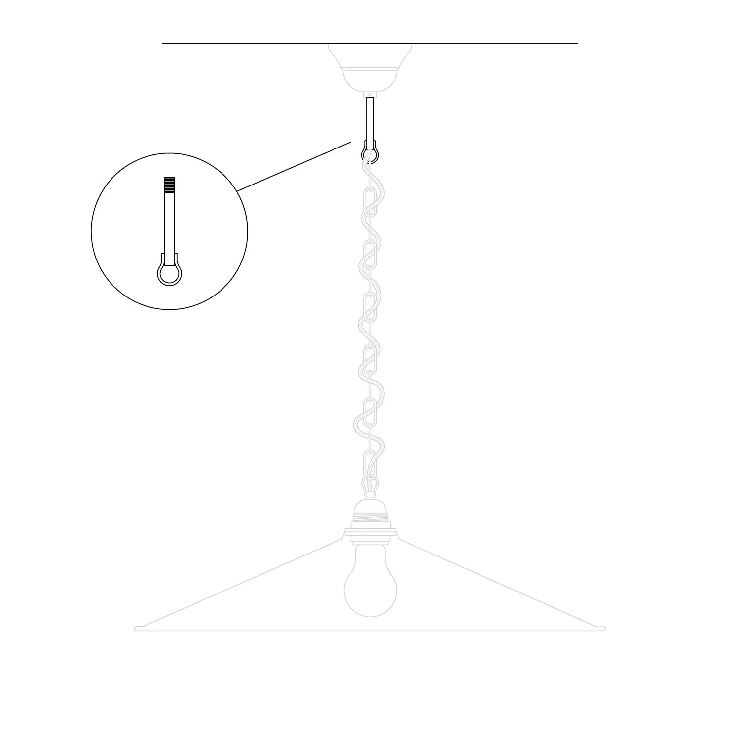 Threaded rod with welded hook for chain chandeliers - Length 85 mm (M10x1) - Image 3