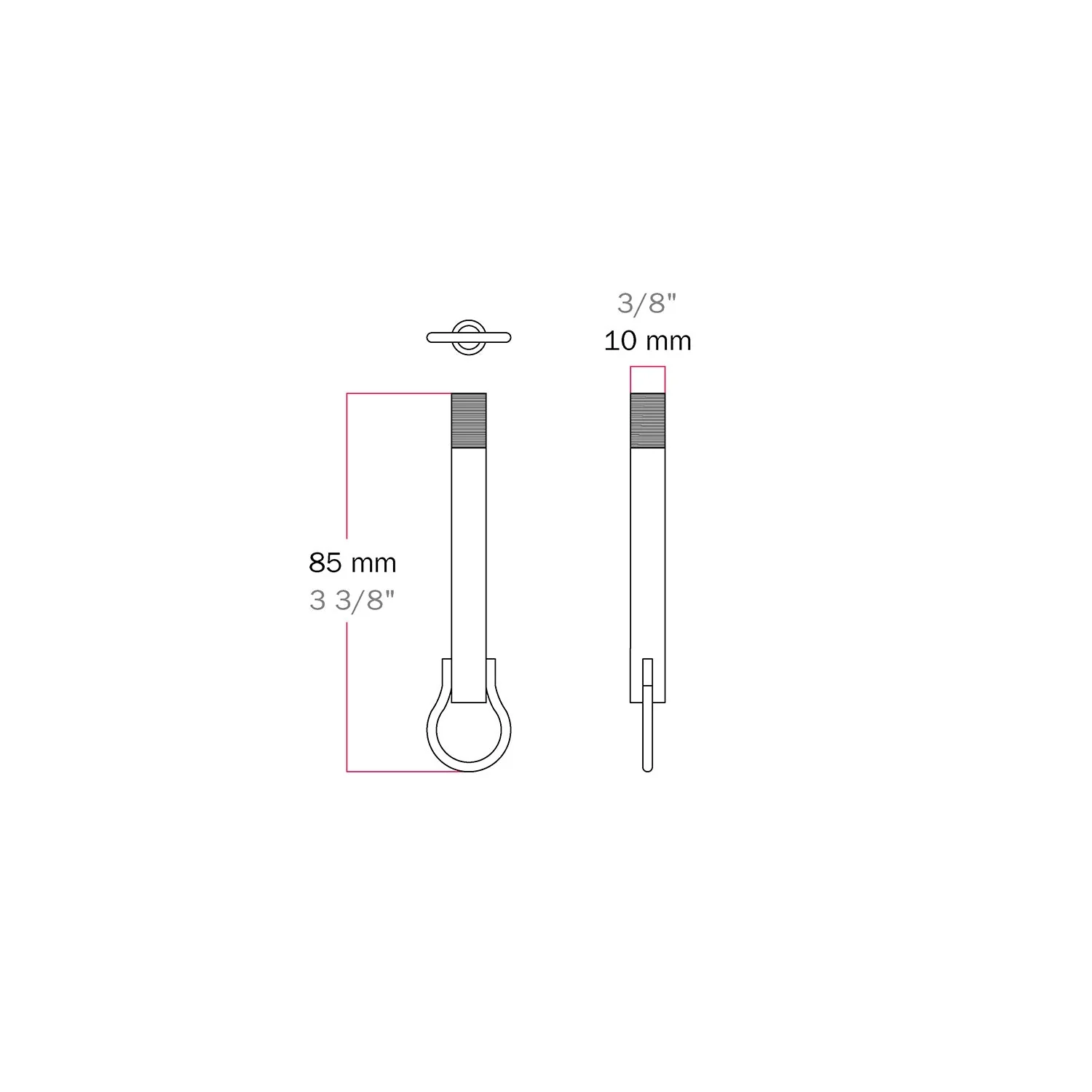 Threaded rod with welded hook for chain chandeliers - Length 85 mm (M10x1) - Image 4