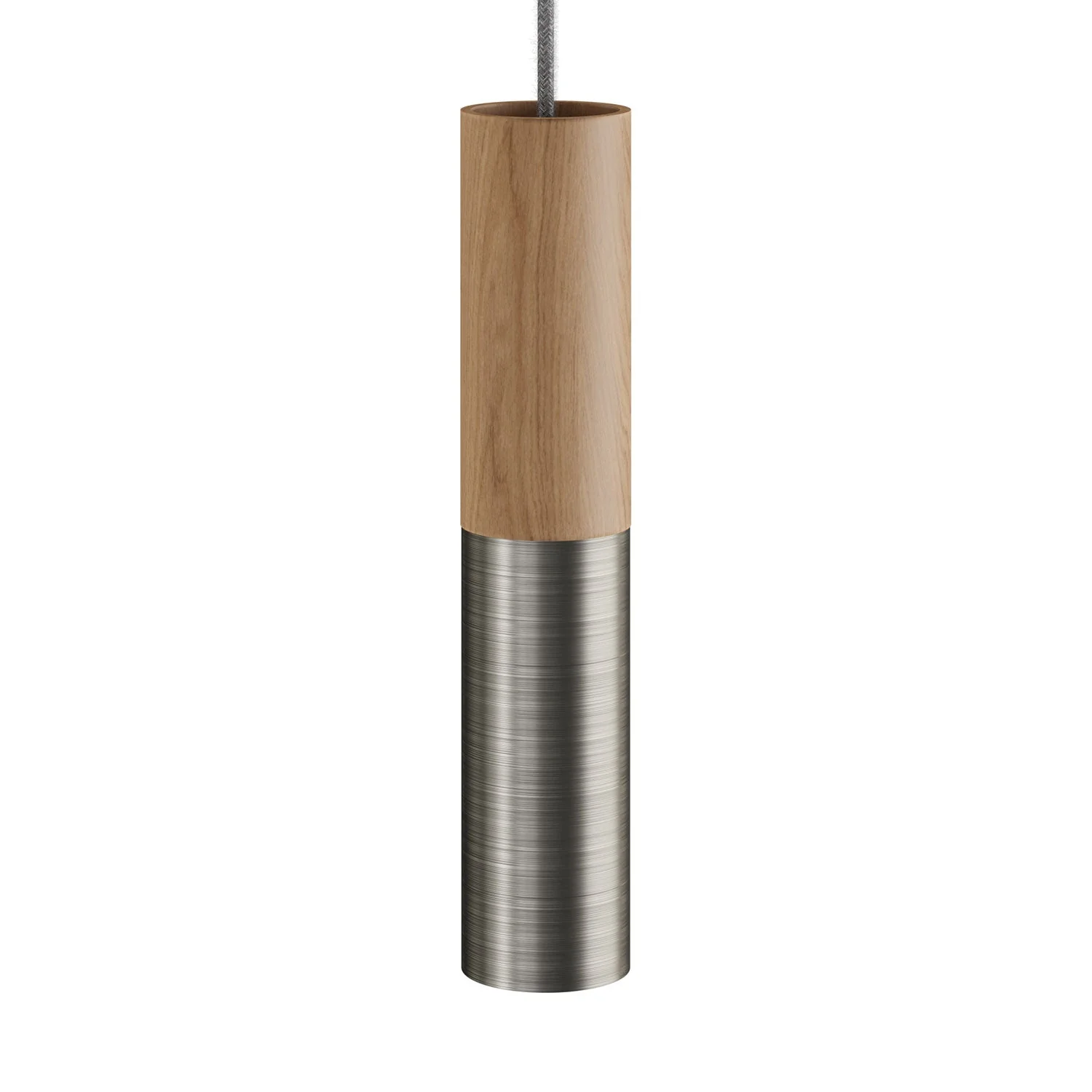 Tub-E14, wood and metal tube for spotlight with double ring E14 socket - Neutral and Satin Titanium