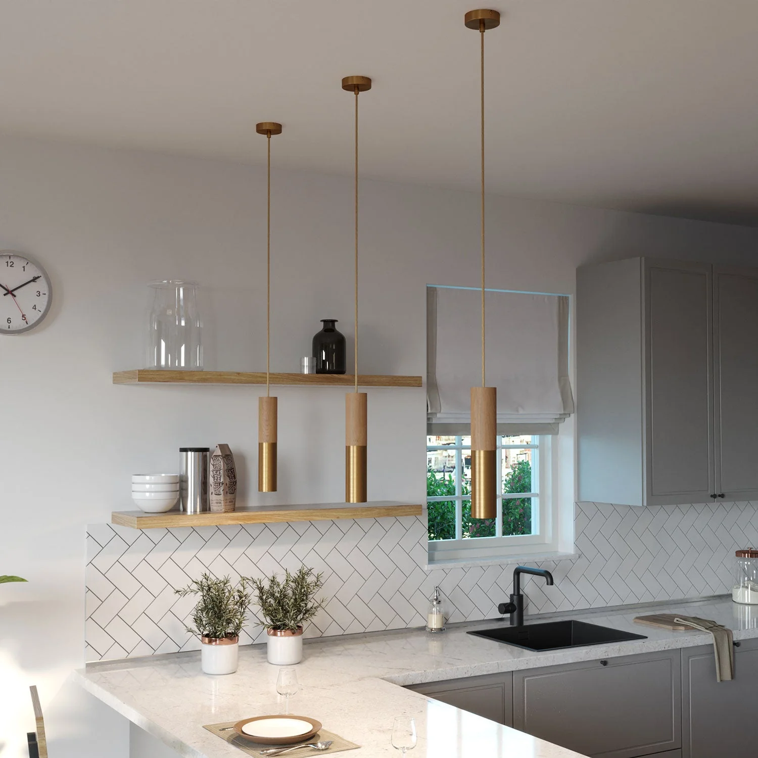 Tub-E14, wood and metal tube for spotlight with double-ring E14 socket - Neutral and Satin Bronze - Image 4