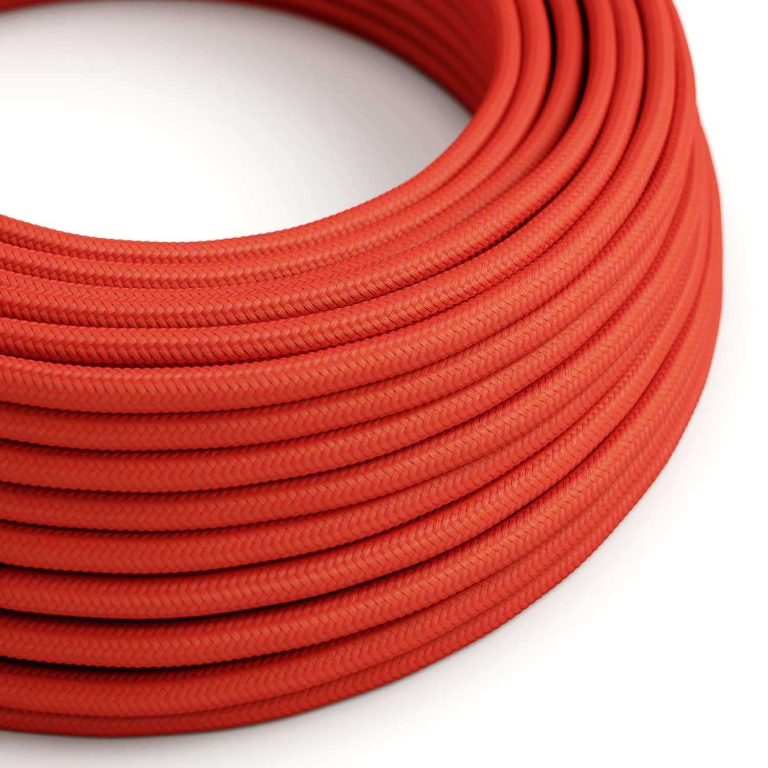 Ultra Soft silicone electrical cord with glossy Fire Red fabric covering - RM09 round 2x0.75 mm