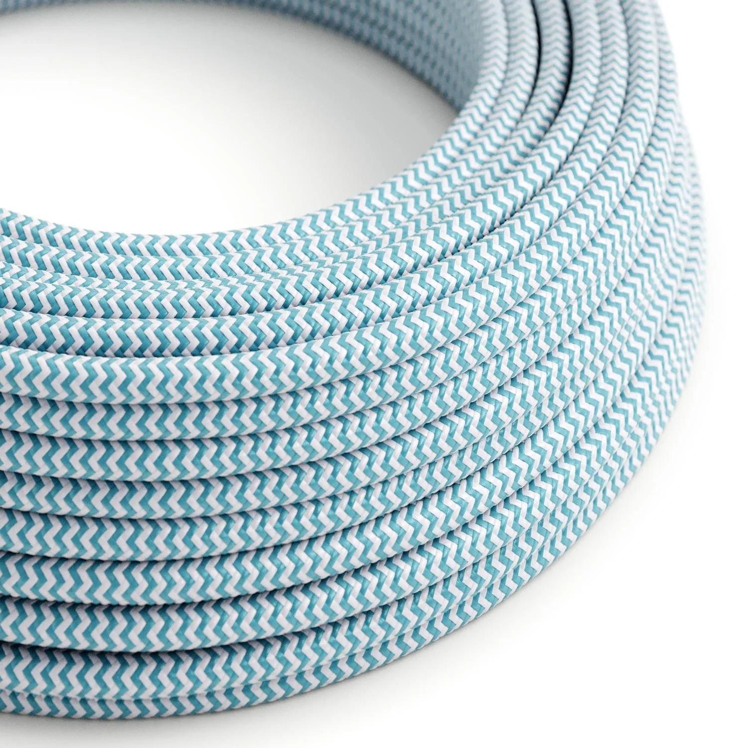UV-resistant round electric cable with Turquoise Zig-Zag SZ11 fabric lining for outdoor use - Compatible with Eiva Outdoor