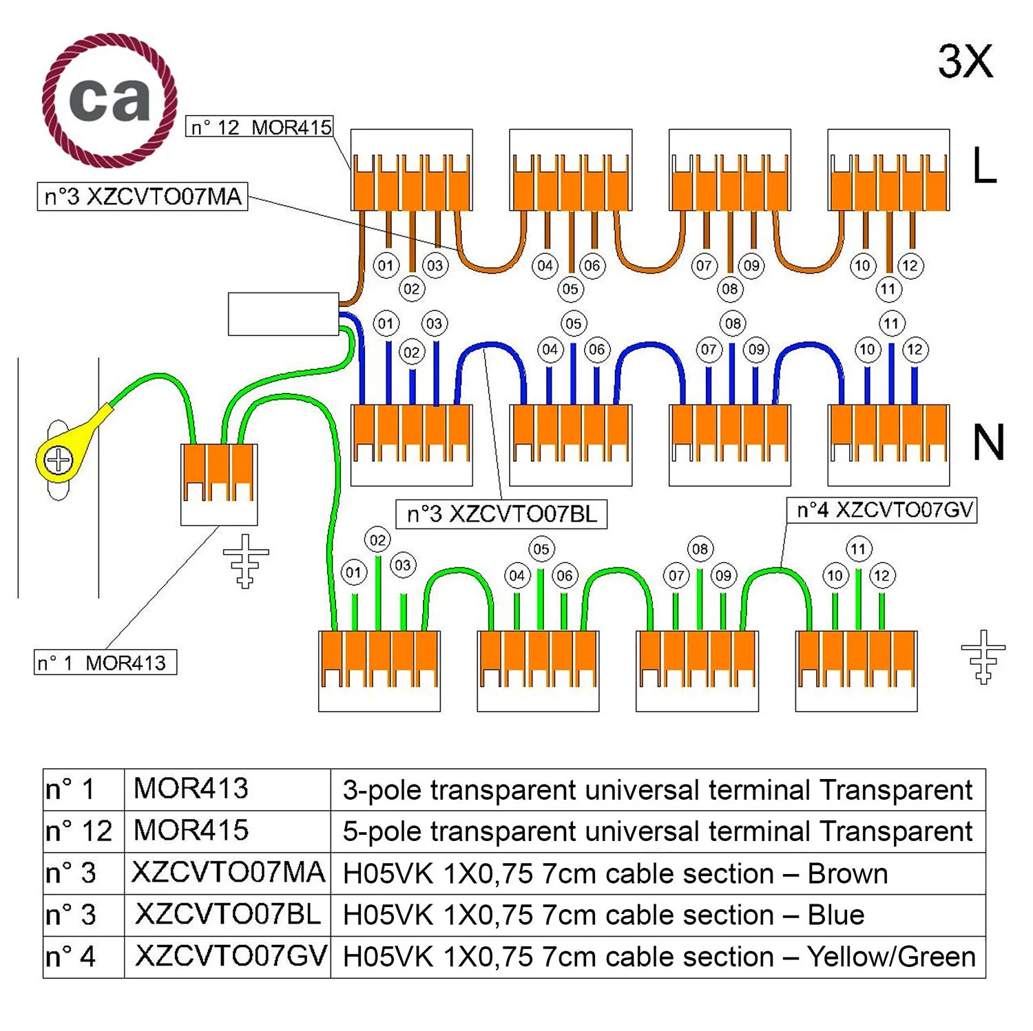 WAGO connection kit compatible with 3x cord for 12-hole ceiling canopy - Image 2