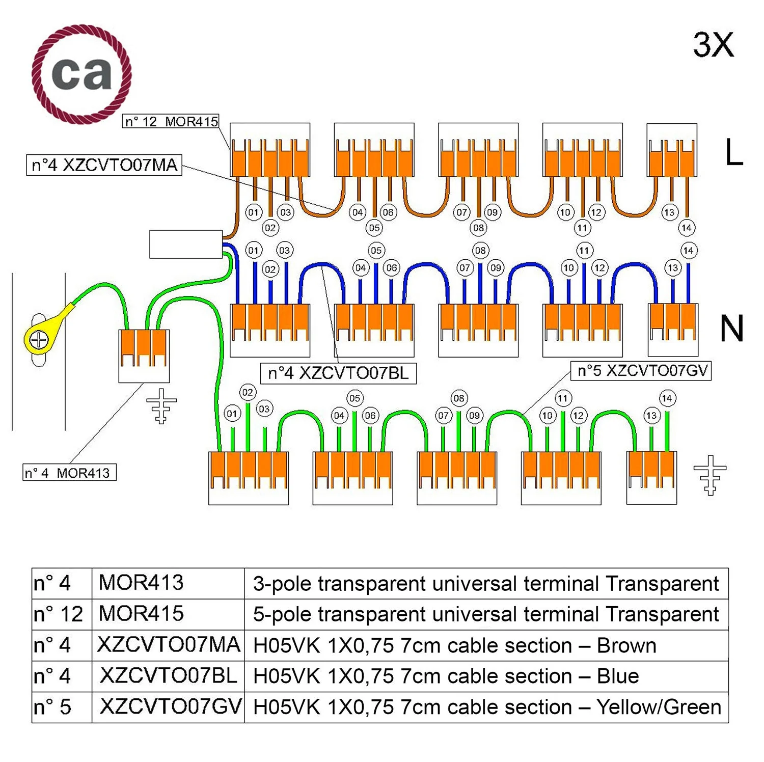 WAGO connection kit compatible with 3x cord for 14-hole ceiling canopy - Image 2