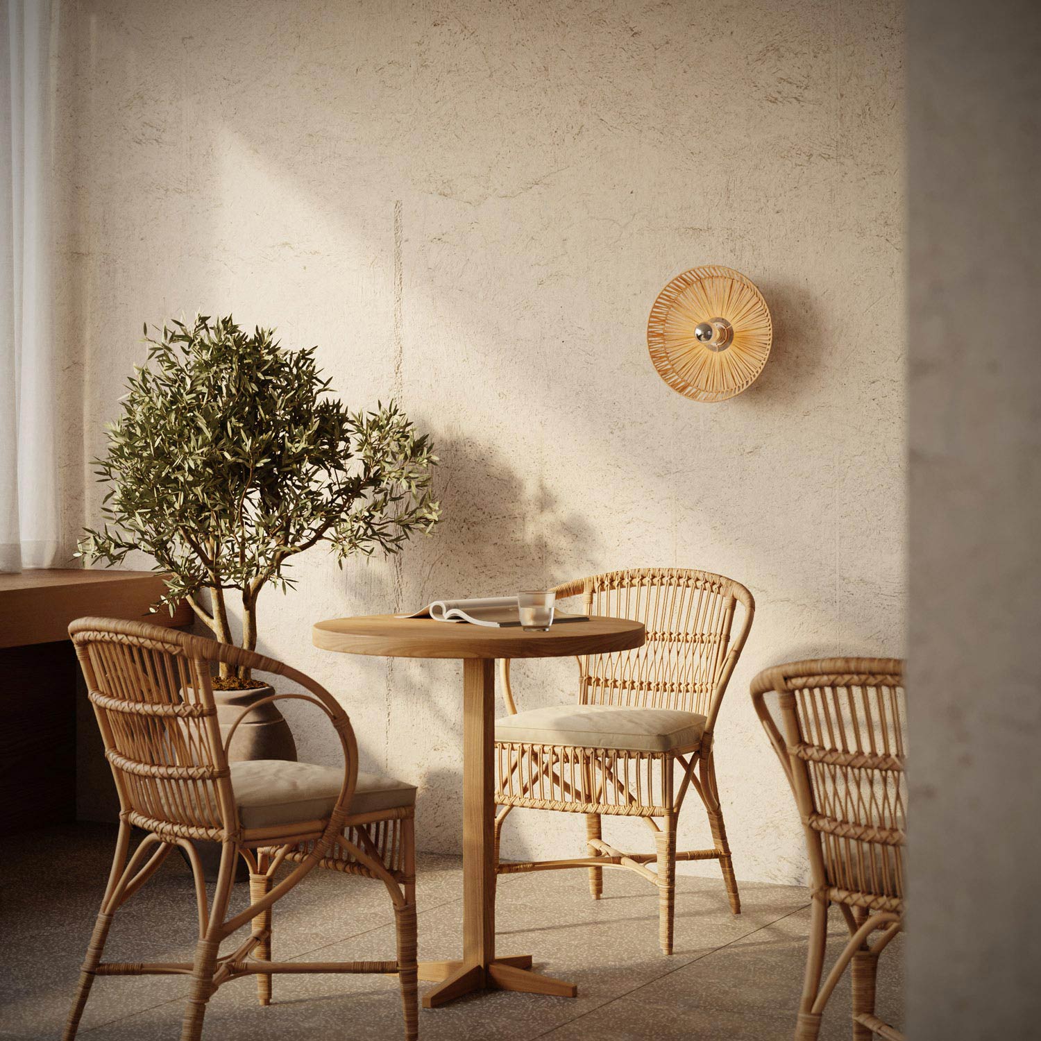 Wall and ceiling lamp with Moorea raffia lampshade - Image 2