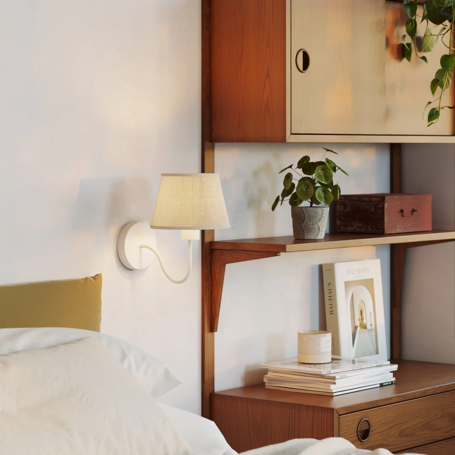 Fermaluce wall lamp with S-shaped extension and Impero lampshade - Light Jute - Image 3