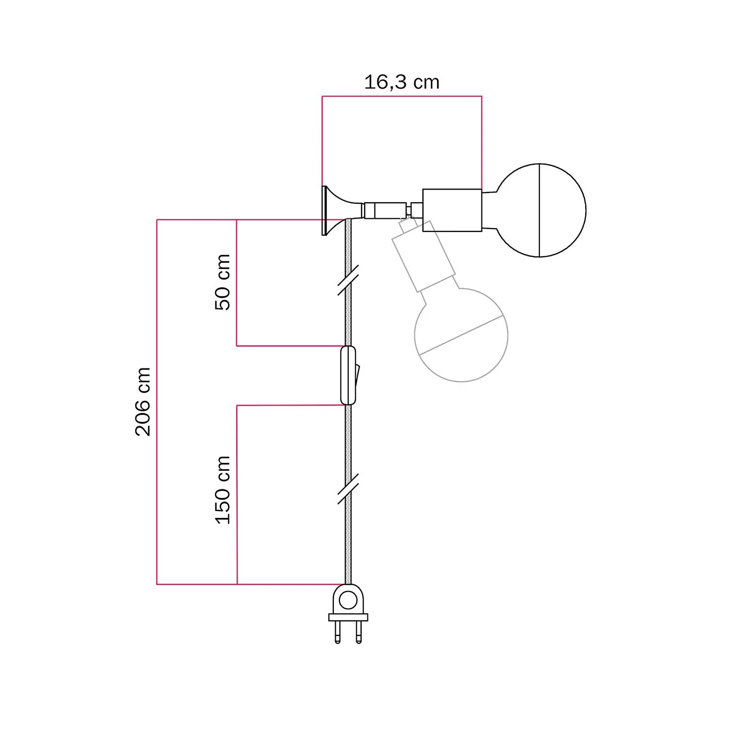 MAG-Y wall lamp with joint and half-sphere light bulb - Black - Image 5