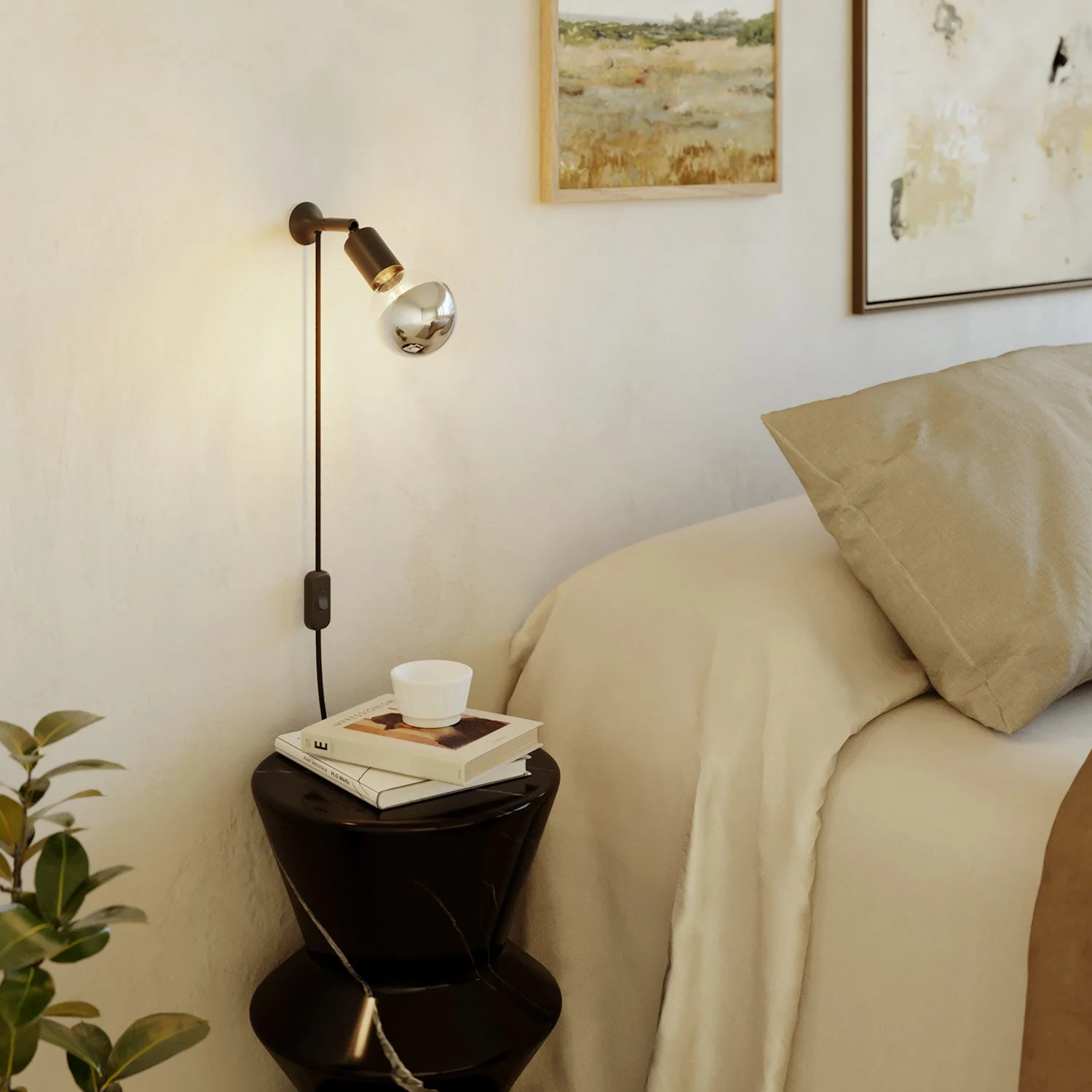 MAG-Y wall lamp with joint, half-sphere light bulb, and UK plug - Black - Image 2