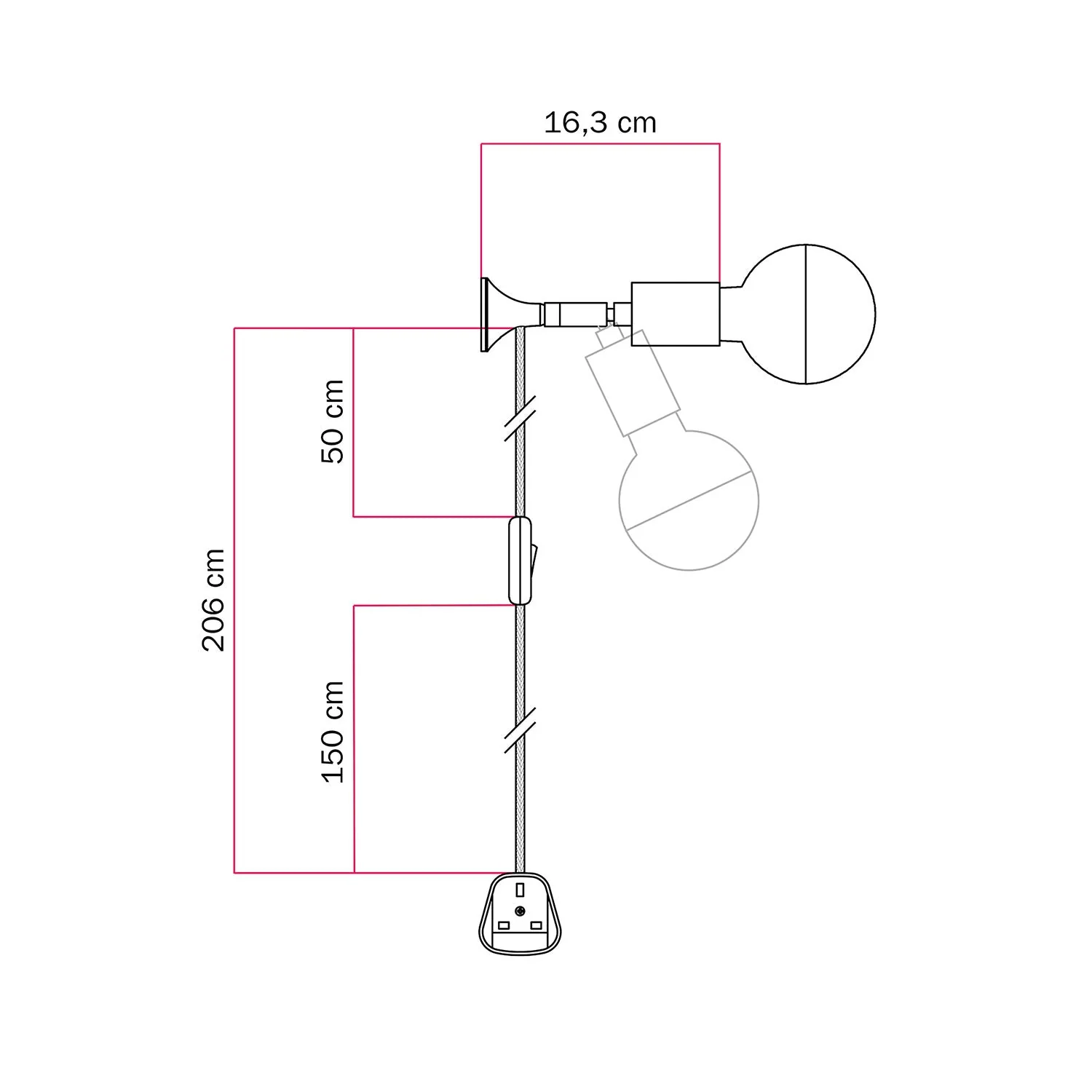 MAG-Y wall lamp with joint, half-sphere light bulb, and UK plug - Black - Image 5
