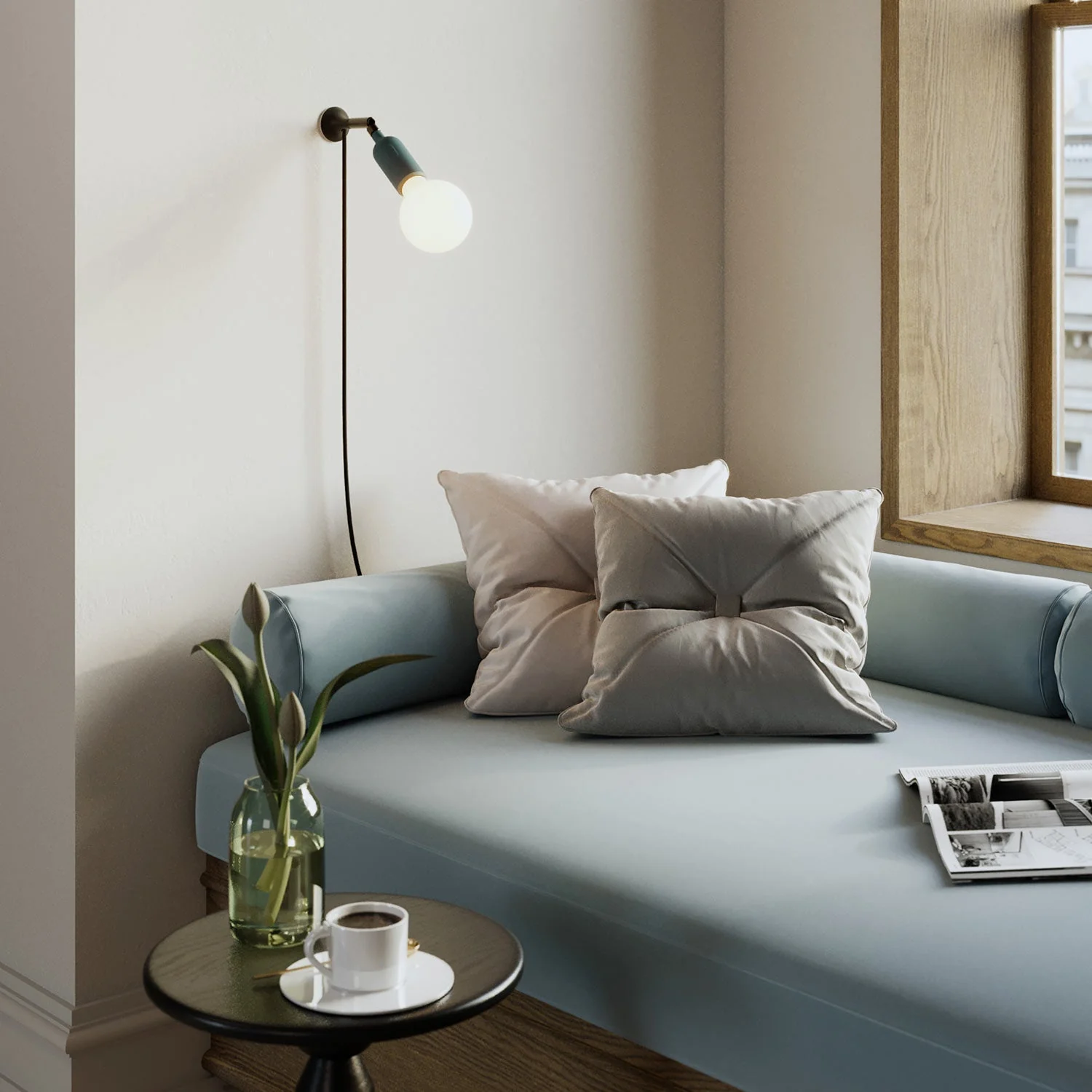 MAG-Y wall lamp with joint, silicone socket with switch and UK plug - Petrol - Image 2