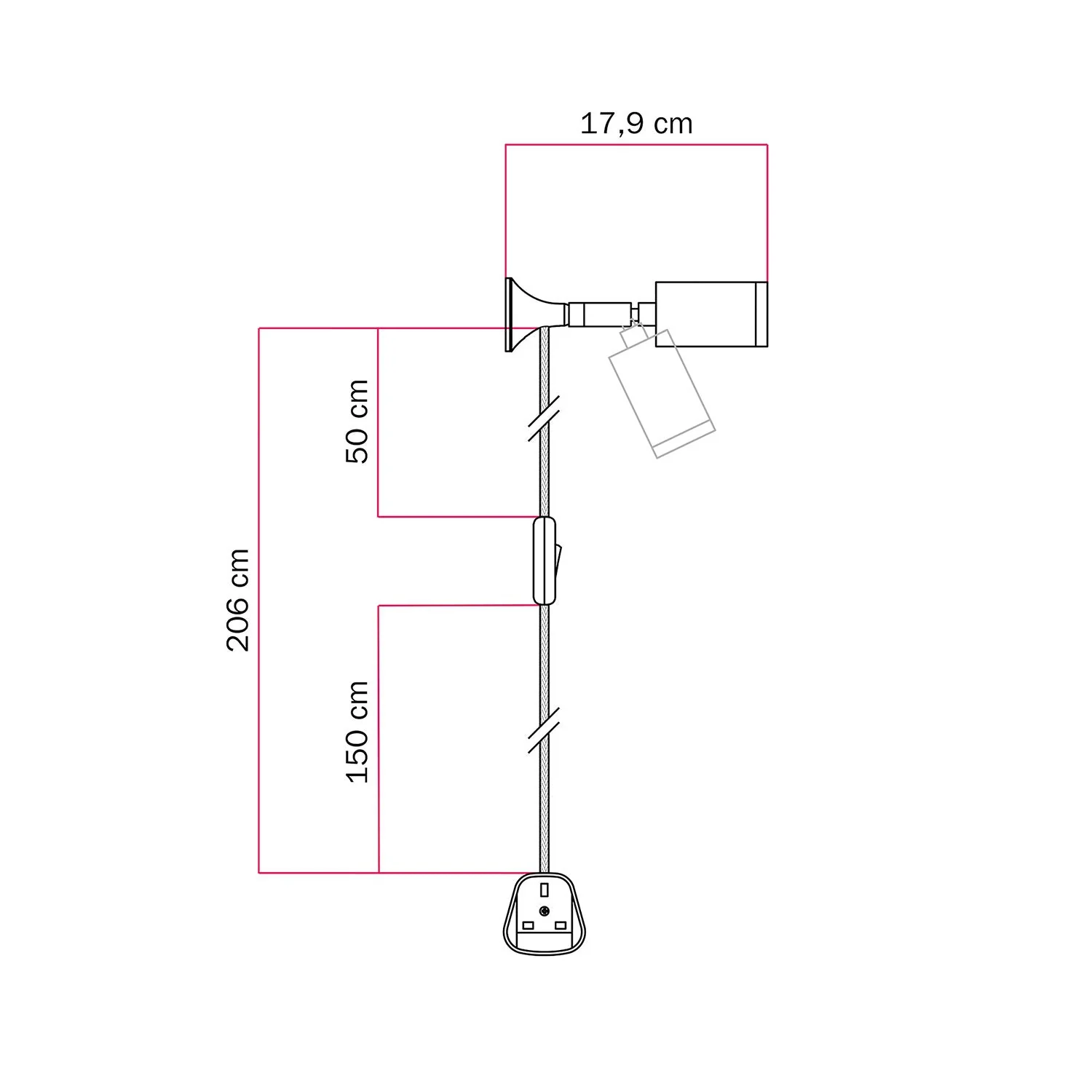 MAG-Y wall lamp with joint, spot light, and UK plug - Black - Image 6