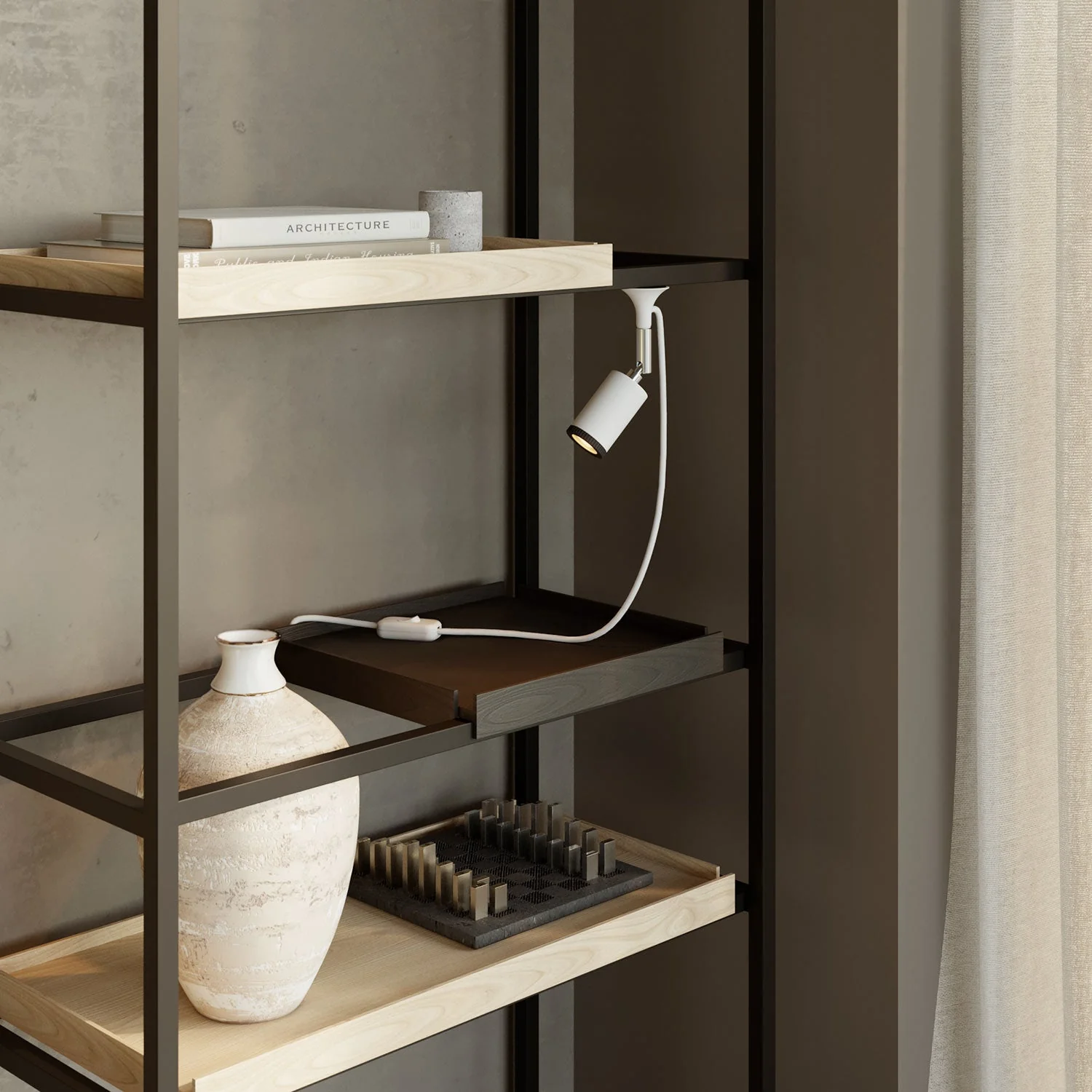 MAG-Y wall lamp with joint, spot light, and UK plug - Matte White - Image 2