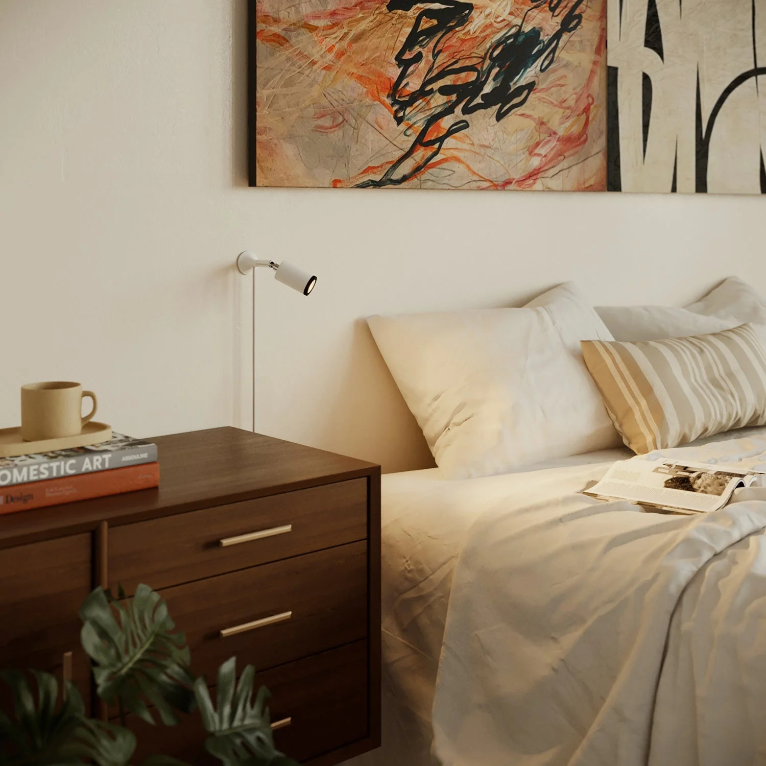 MAG-Y wall lamp with joint, spot light, and UK plug - Matte White - Image 3