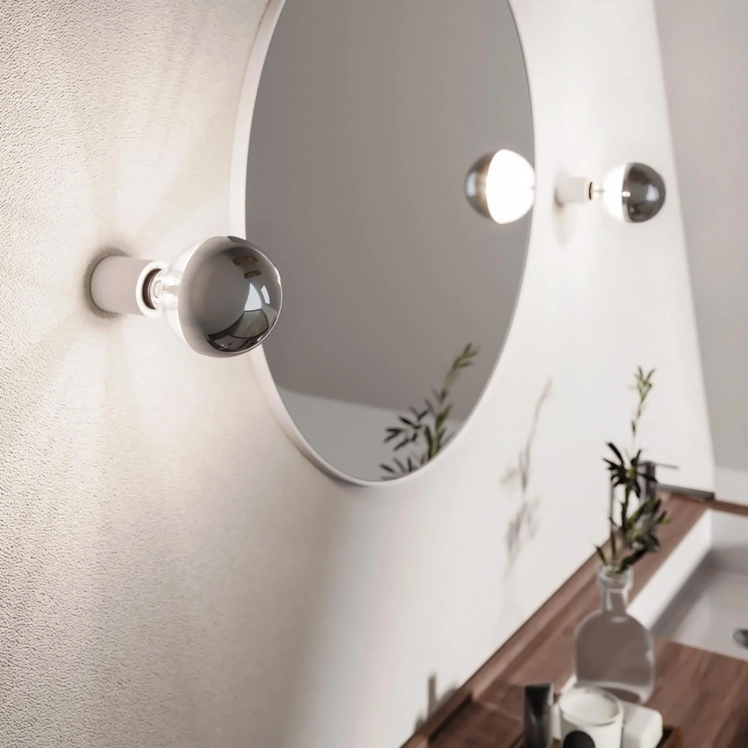 White wall light with exposed half-sphere silver light bulb - Waterproof IP44 - IO - Image 5