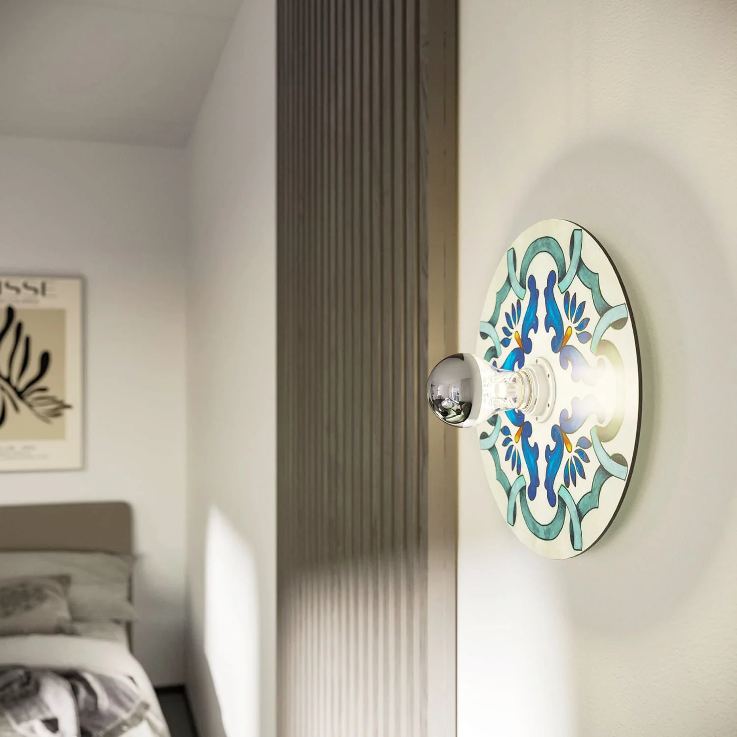 White wall or ceiling lamp with majolica-effect lampshade - Waterproof IP44 - IO - Image 3