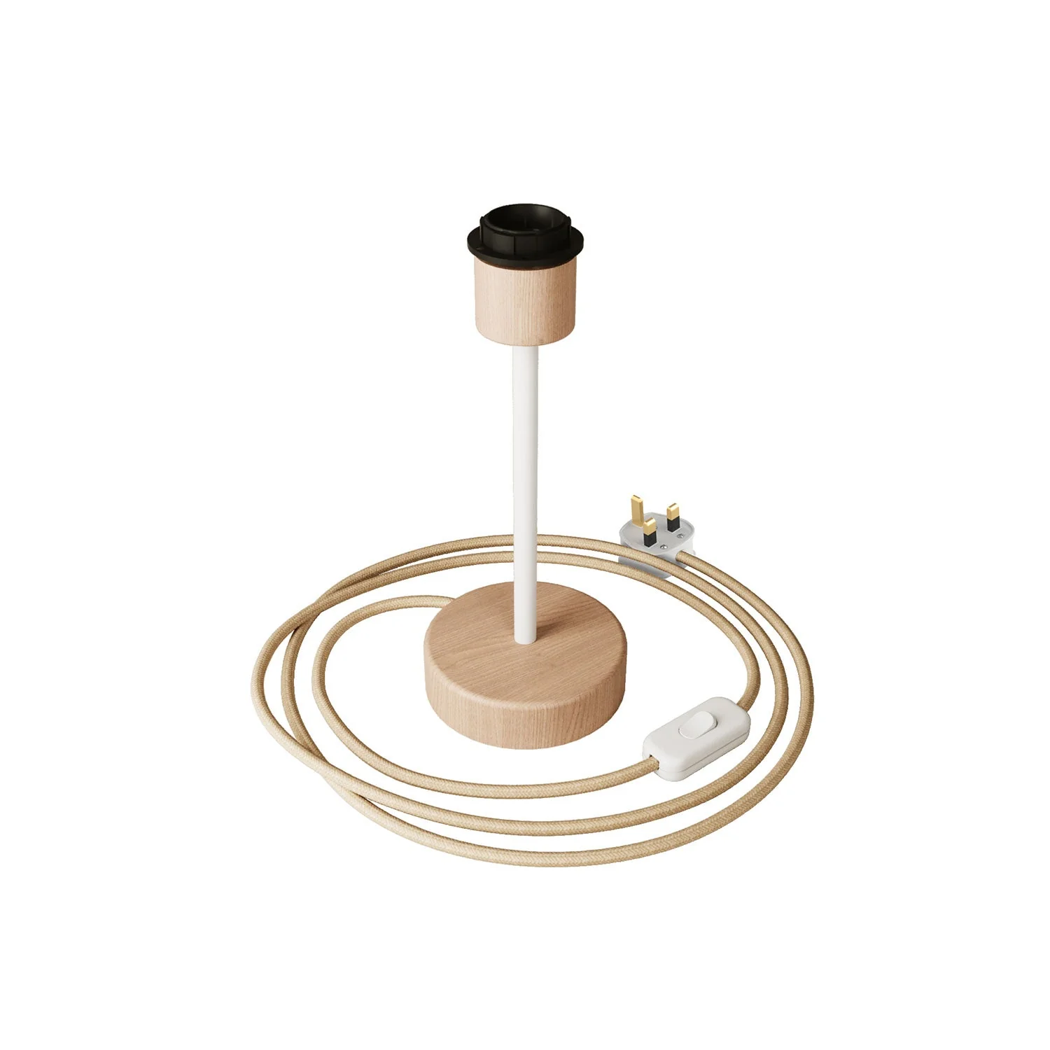 Wooden table lamp with lampshade fitting - Alzaluce Wood and UK plug - Neutral