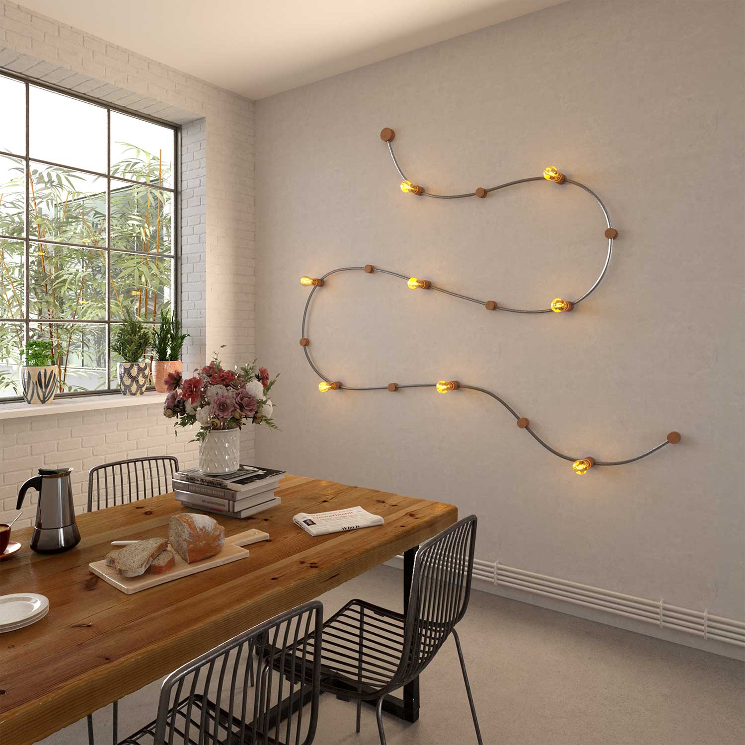 Wooden ceiling canopy for cord for string lights and Filé system. Made in Italy - Neutral - Image 4